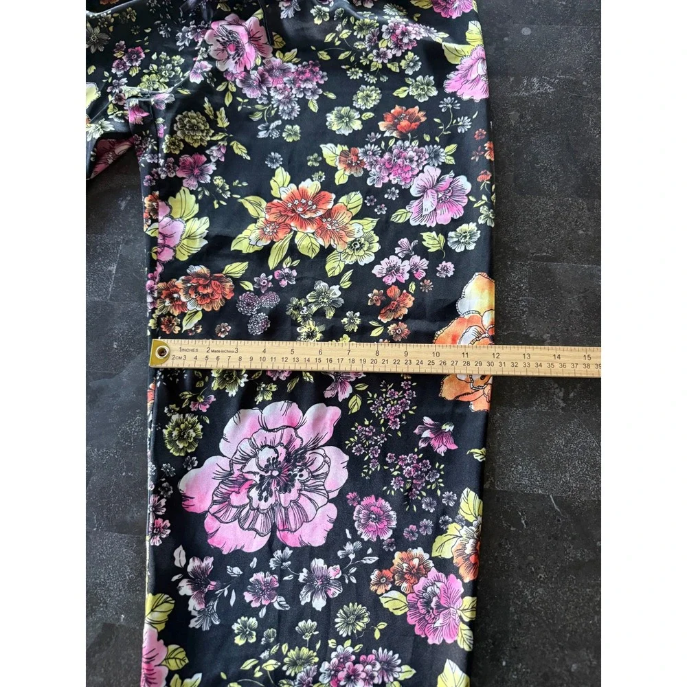 Morgan Taylor Large Silky Satin Black Floral Pajama Set PJ'S Fairy Garden Whimsy